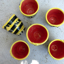 Load image into Gallery viewer, Black and yellow stripe set of 6 bee cups #114

