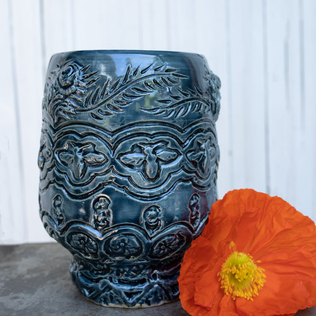 Blue bee vase #115